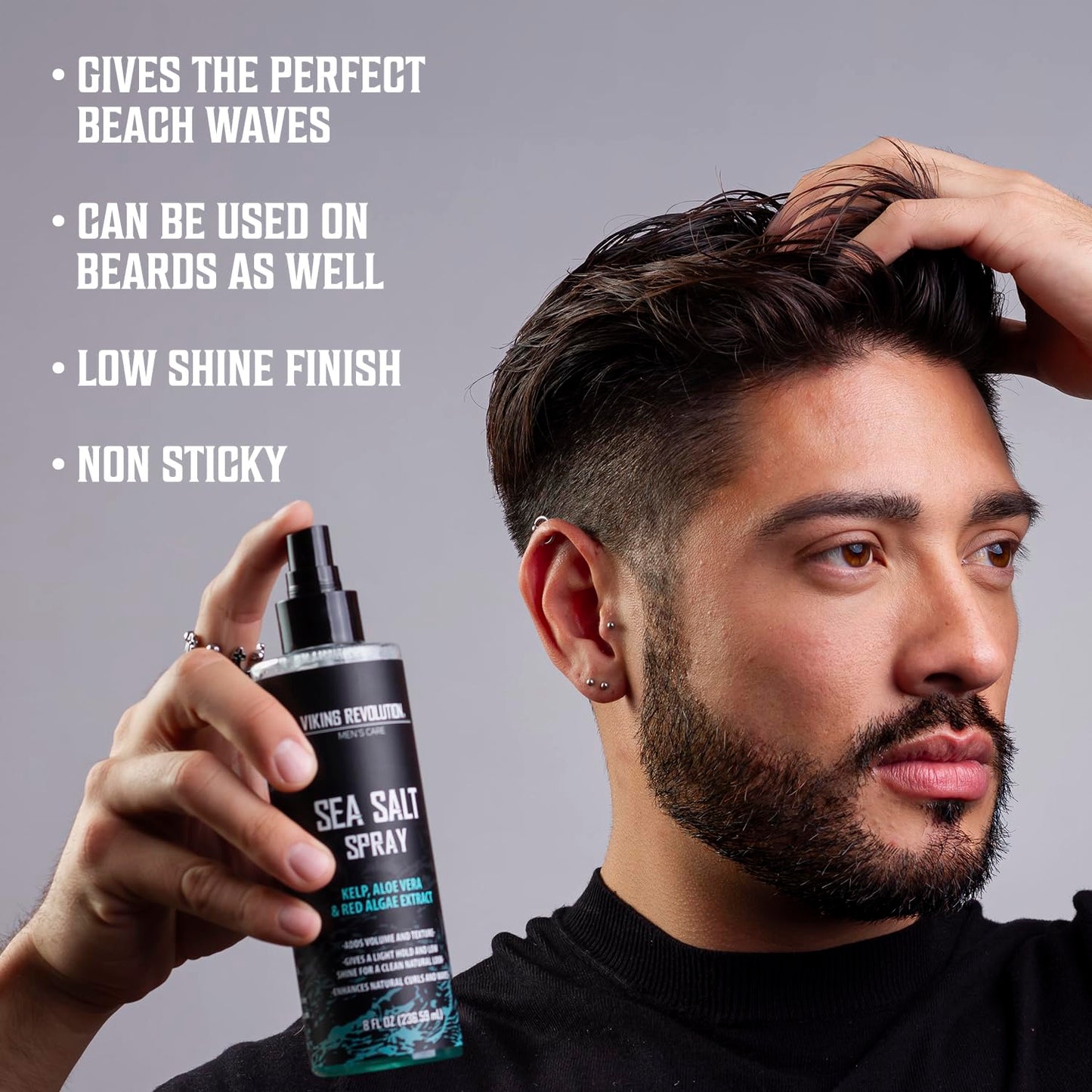 Viking Revolution Spray de sal marina para hombres (8 fl oz), aceit...