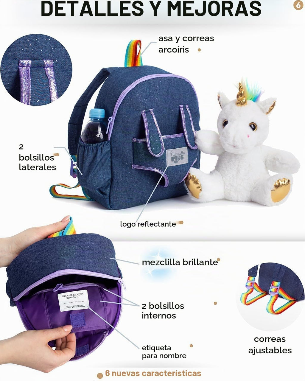 Mochila para niños pequeños Naturally KIDS con. Peluche Unicornio B...