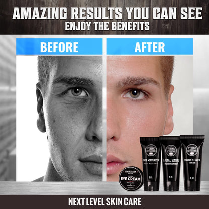 Viking Revolution Kit de cuidado facial de la piel para hombres, incluye hidratante facial rejuvenecedor, exfoliante facial de microdermoabrasión, limpiador espumoso (5 onzas cada uno) y crema de ojos