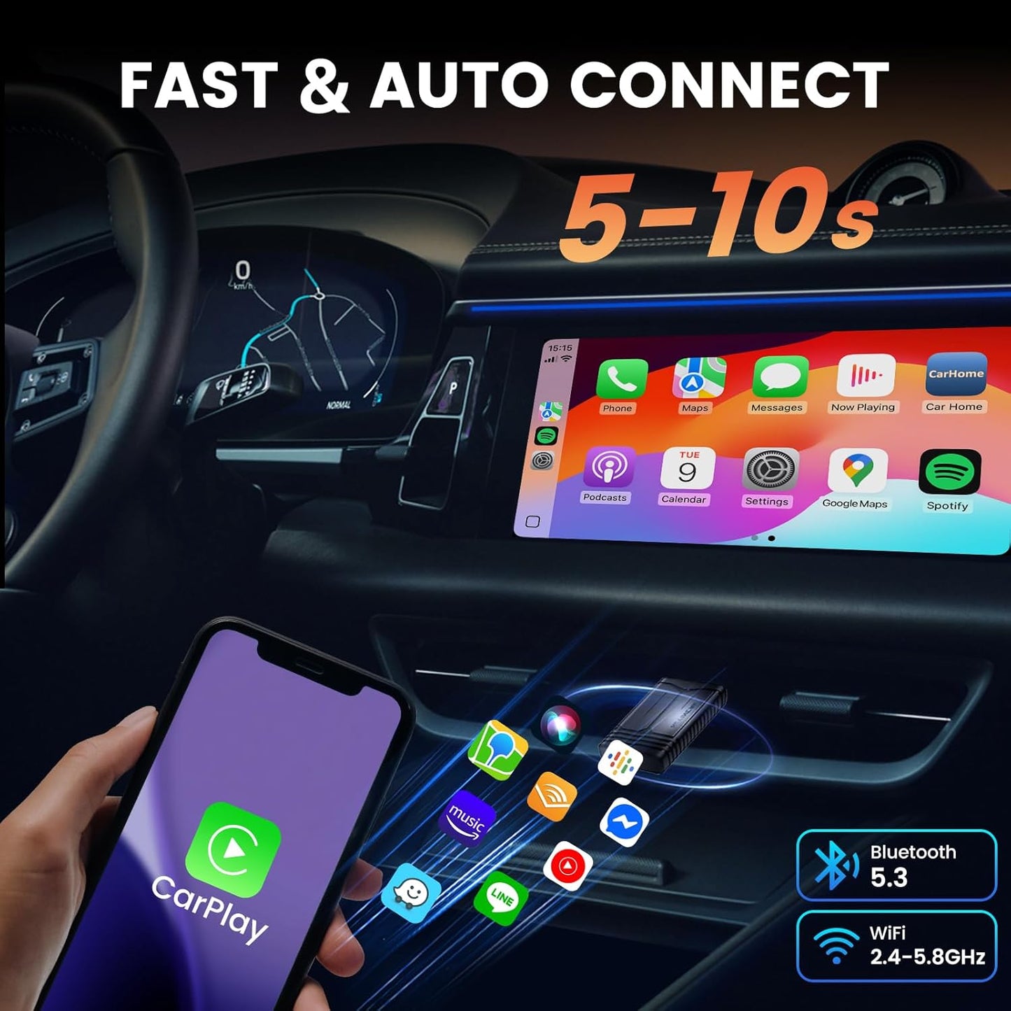 H-Air - Adaptador inalámbrico CarPlay y Android Auto, actualización 2025, dongle USB Plug & Play, convierte CarPlay Auto con cable a inalámbrico, sin latencia, conexión rápida, para