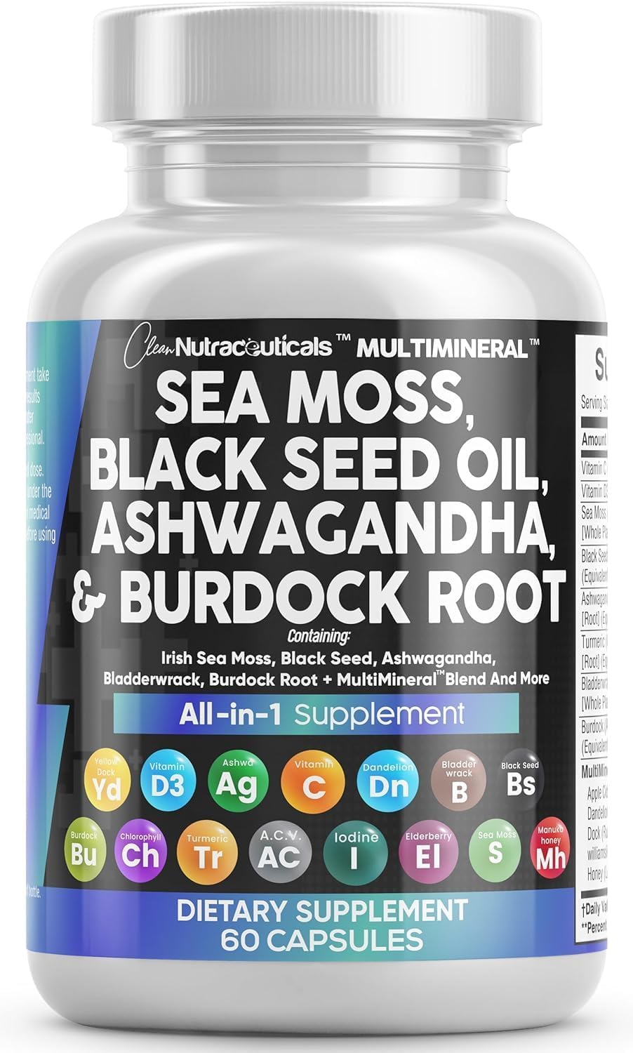 Clean Nutraceuticals Musgo Marino Aceite de Semilla Negra Ashwagand...