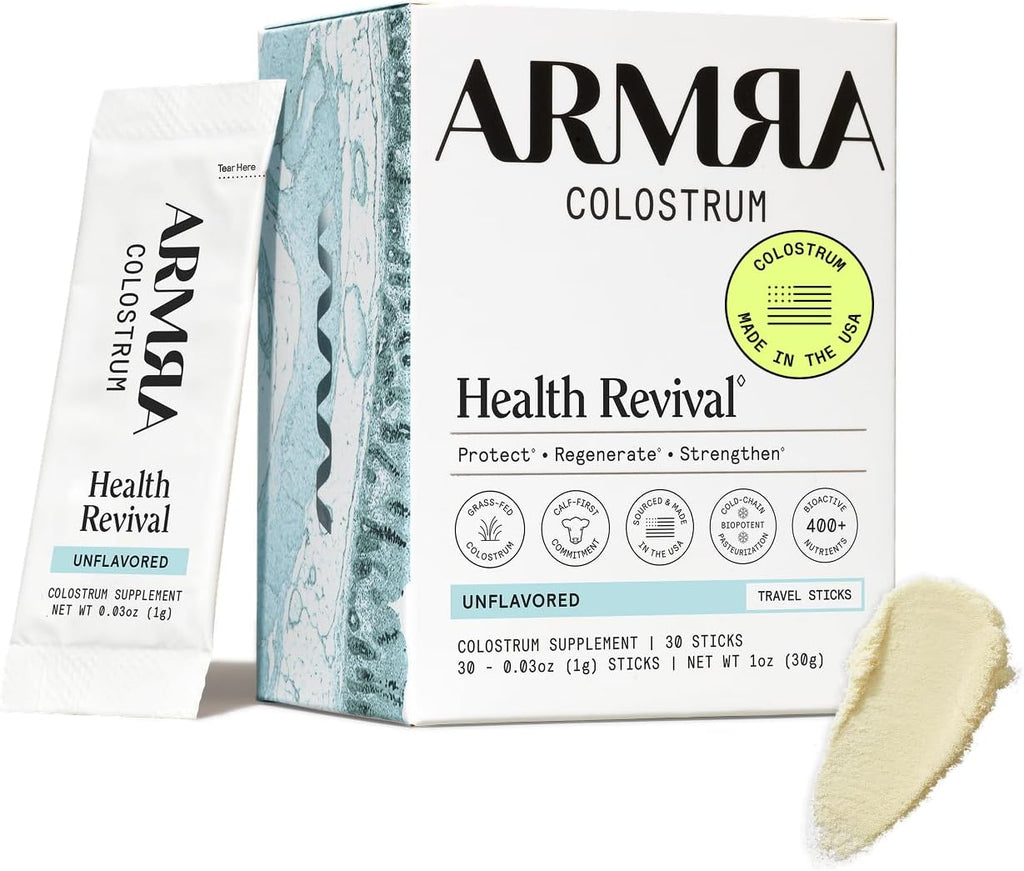 ARMRA - Polvo de calostro, sin sabor, 30 palitos de viaje para serv...