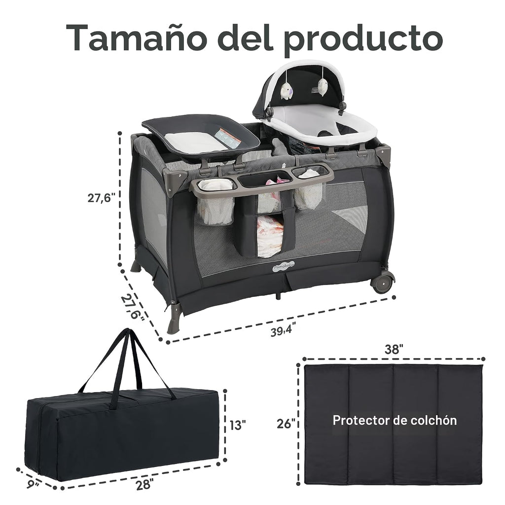 Pamo Babe Pack and Play 4 en 1 - Corral para bebés con moisés y cam...