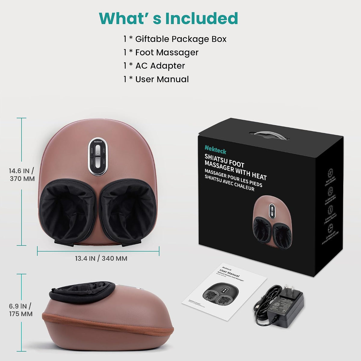 Nekteck Shiatsu - Masajeador de pies con compresión de calor y aire...