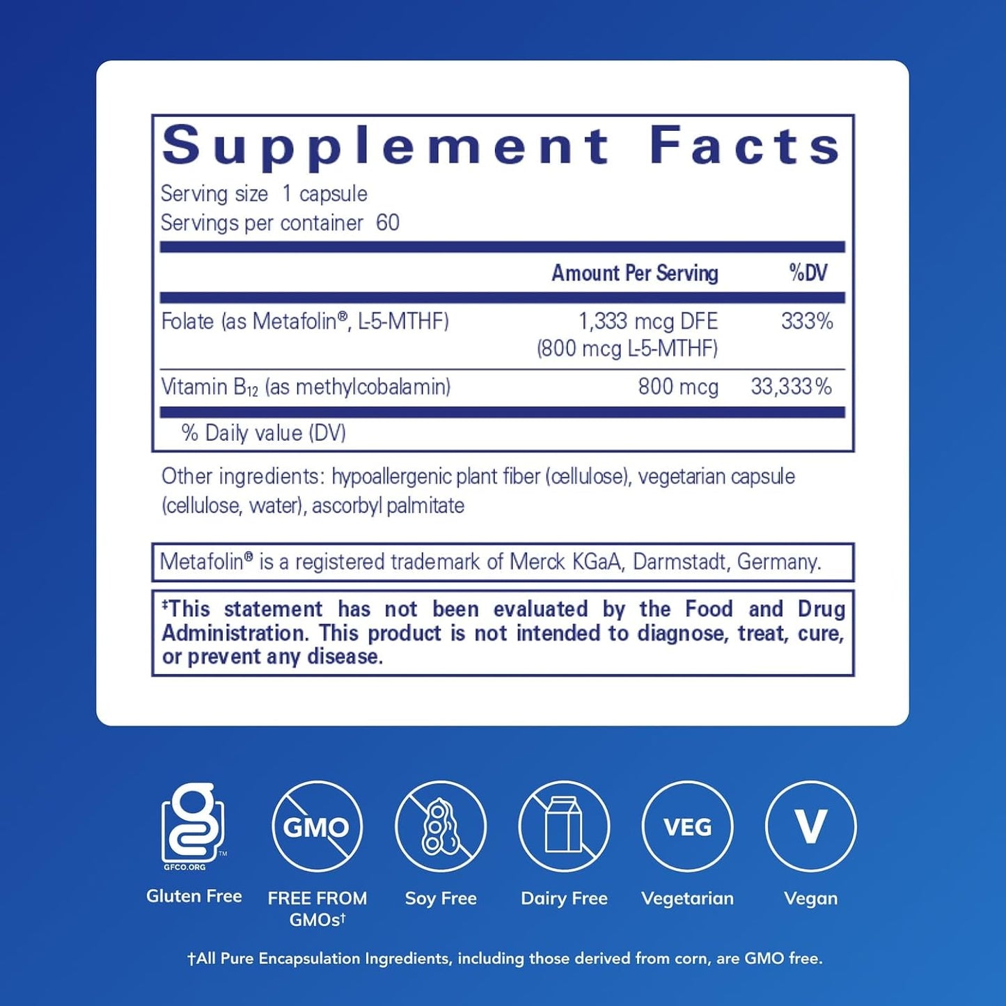 Pure Encapsulations B12 Folato - Suplemento energético para apoyar...
