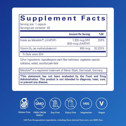 Pure Encapsulations B12 Folato - Suplemento energético para apoyar...