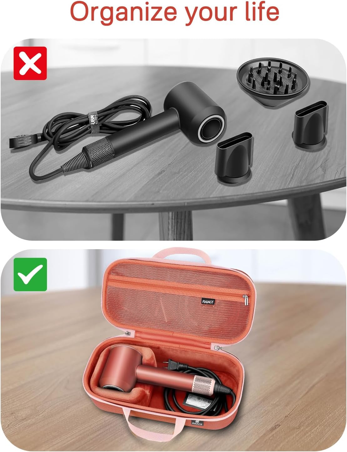 Estuche de almacenamiento rígido RAIACE compatible con secador de p...