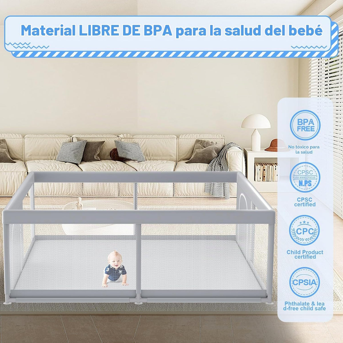 XVISHX Corralito para bebés, 79 x 79 pulgadas, corralito para bebés...