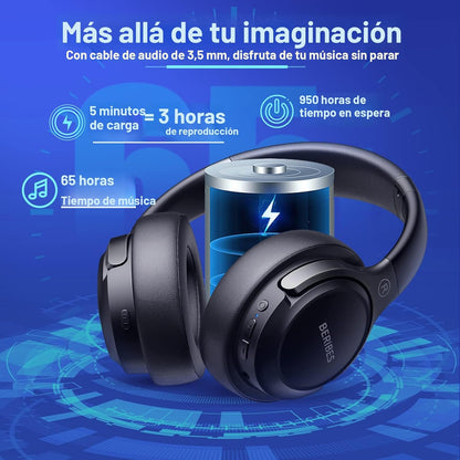 BERIBES Auriculares Bluetooth sobre la oreja, tiempo de reproducció...