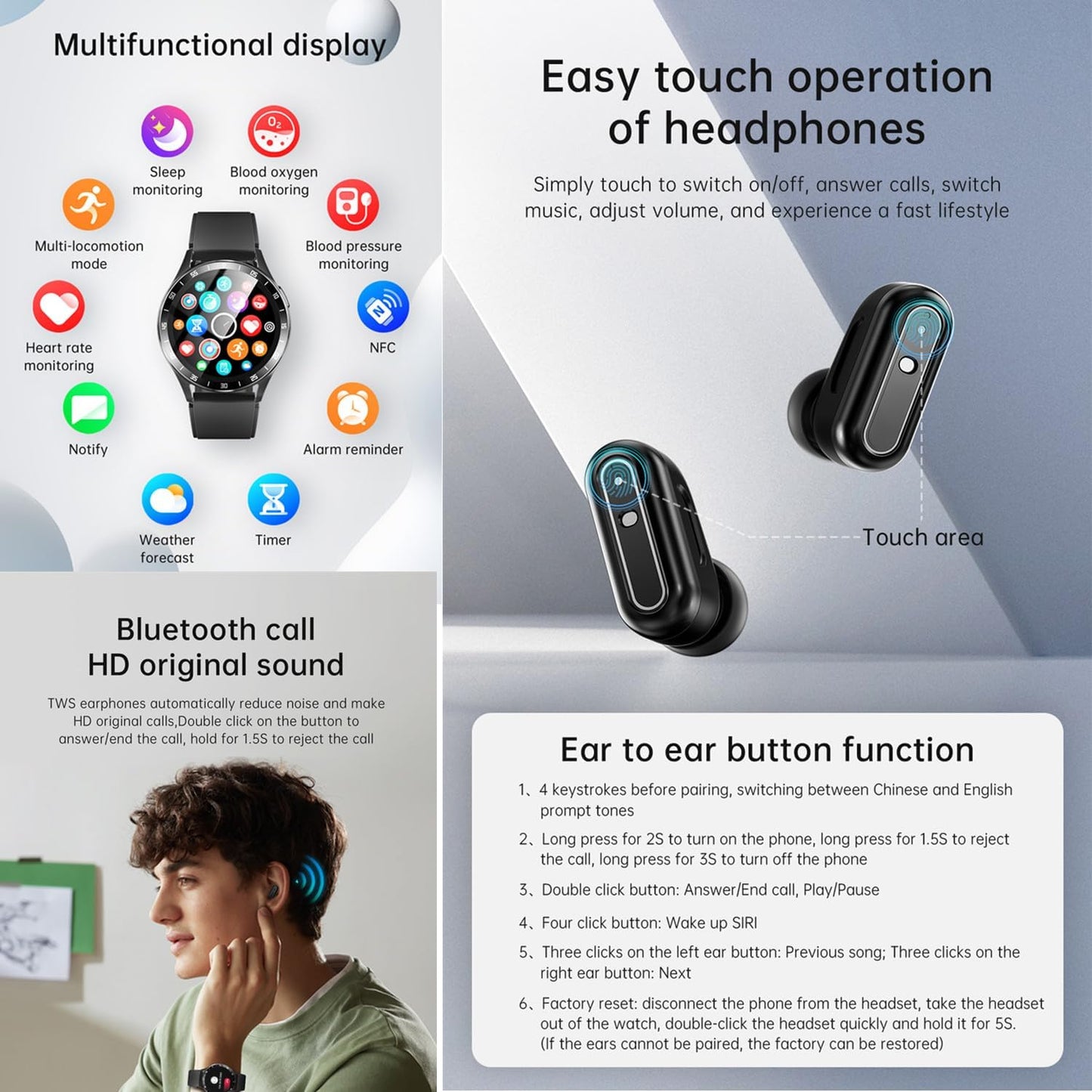 X10 - Reloj inteligente con auriculares para iPhone, teléfonos inte...