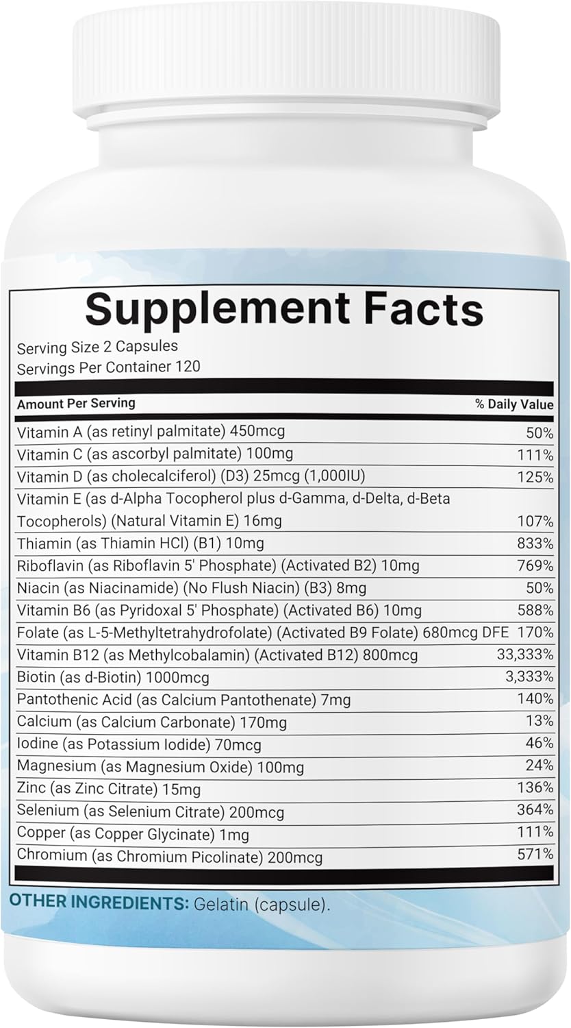 Micro Ingredients Paquete de 2 multivitaminas metiladas puras, 480...