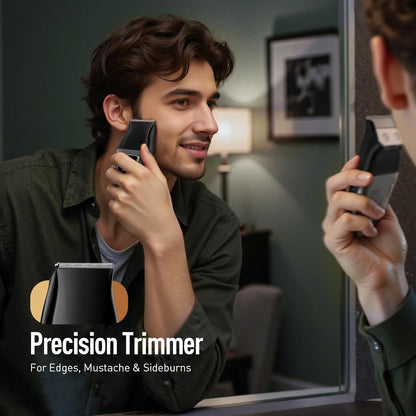 Afeitadora inalámbrica para hombres: cabezales de repuesto dobles (papel de aluminio + recortadora), alta velocidad 6000 RPM, recargable USB-C, pantalla de batería impermeable IPX6 y fácil de