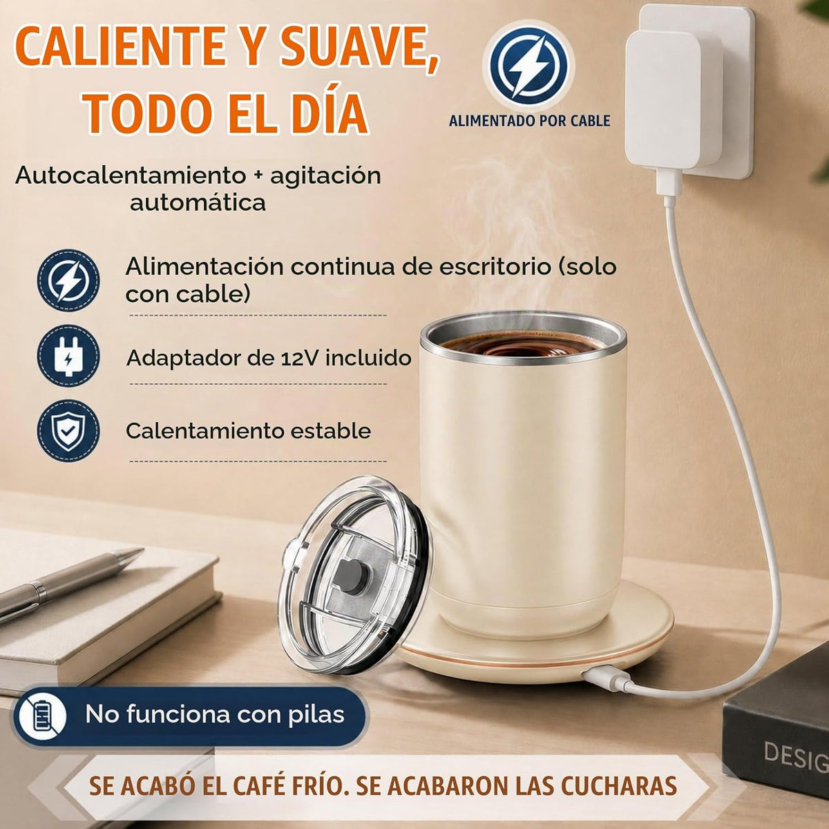 Taza de café con agitación automática, taza calentada de 10 oz con...