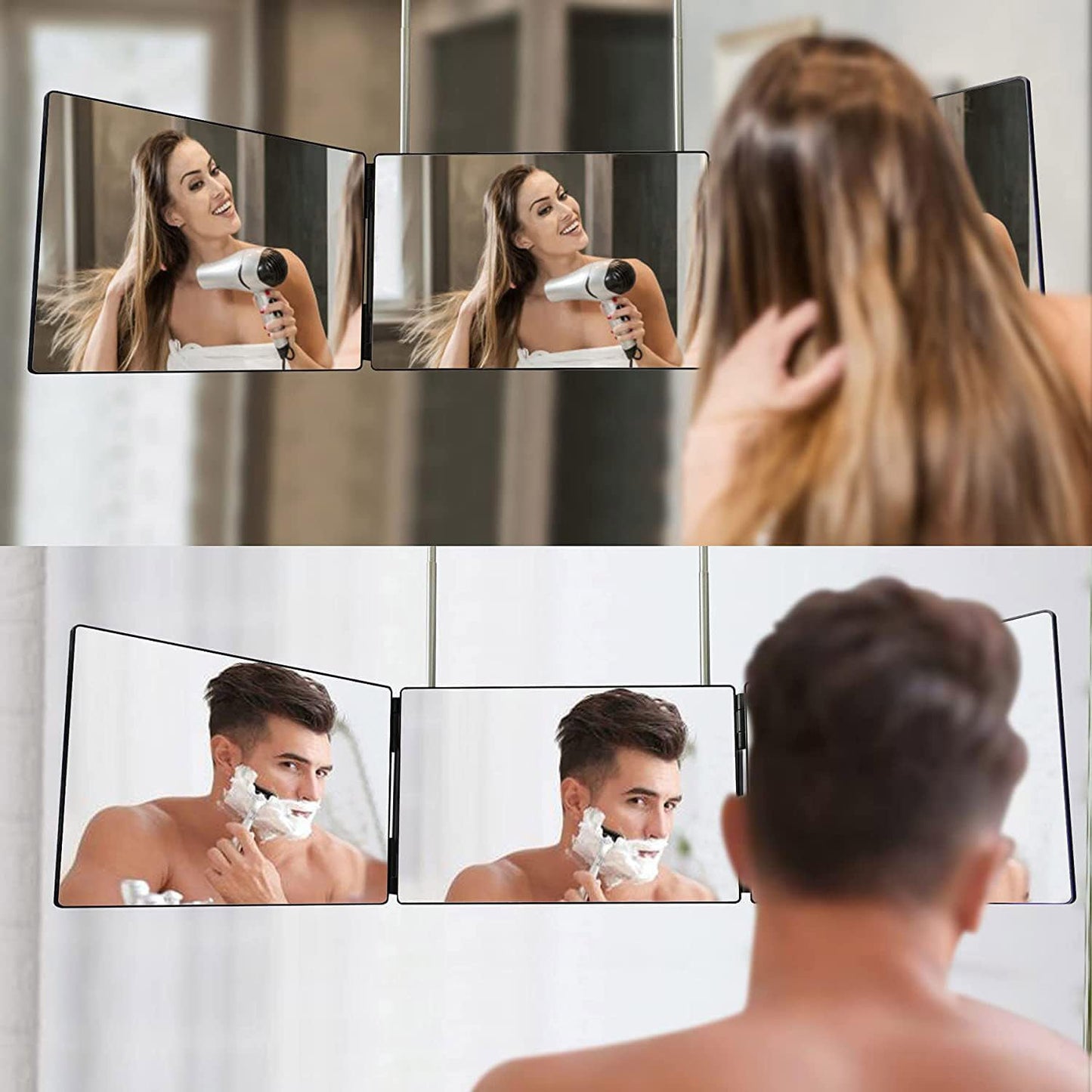 HIEEY Espejo de 3 vías para cortar el cabello, espejo triple 360 co...