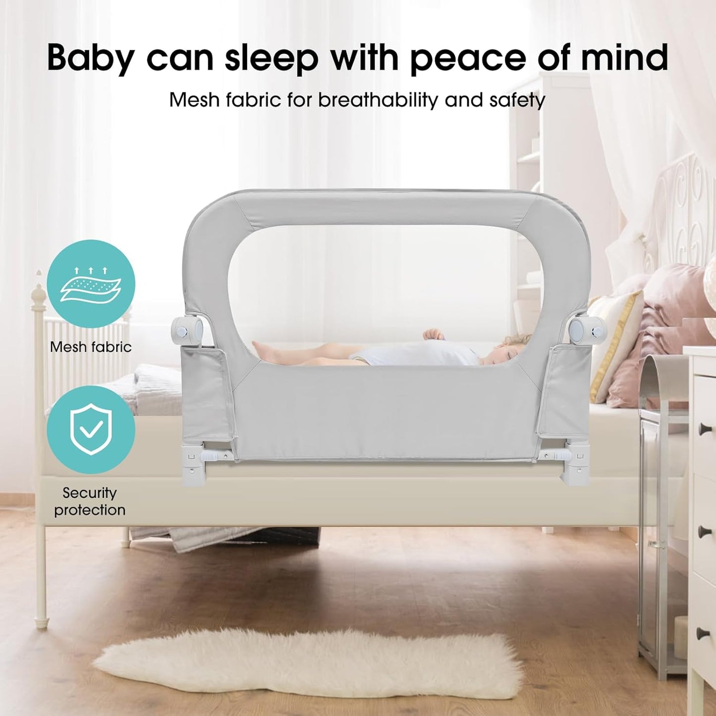 NUTIKAS Barandilla protectora para cama de bebé para niños pequeños...