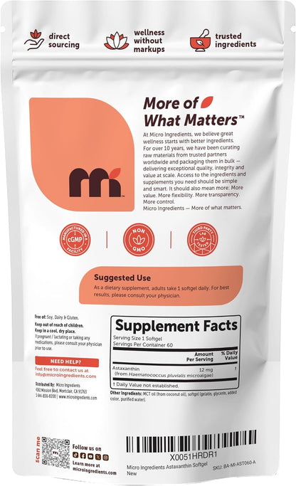 Micro Ingredients Astaxantina 12 mg, 60 cápsulas blandas | Suplemen...
