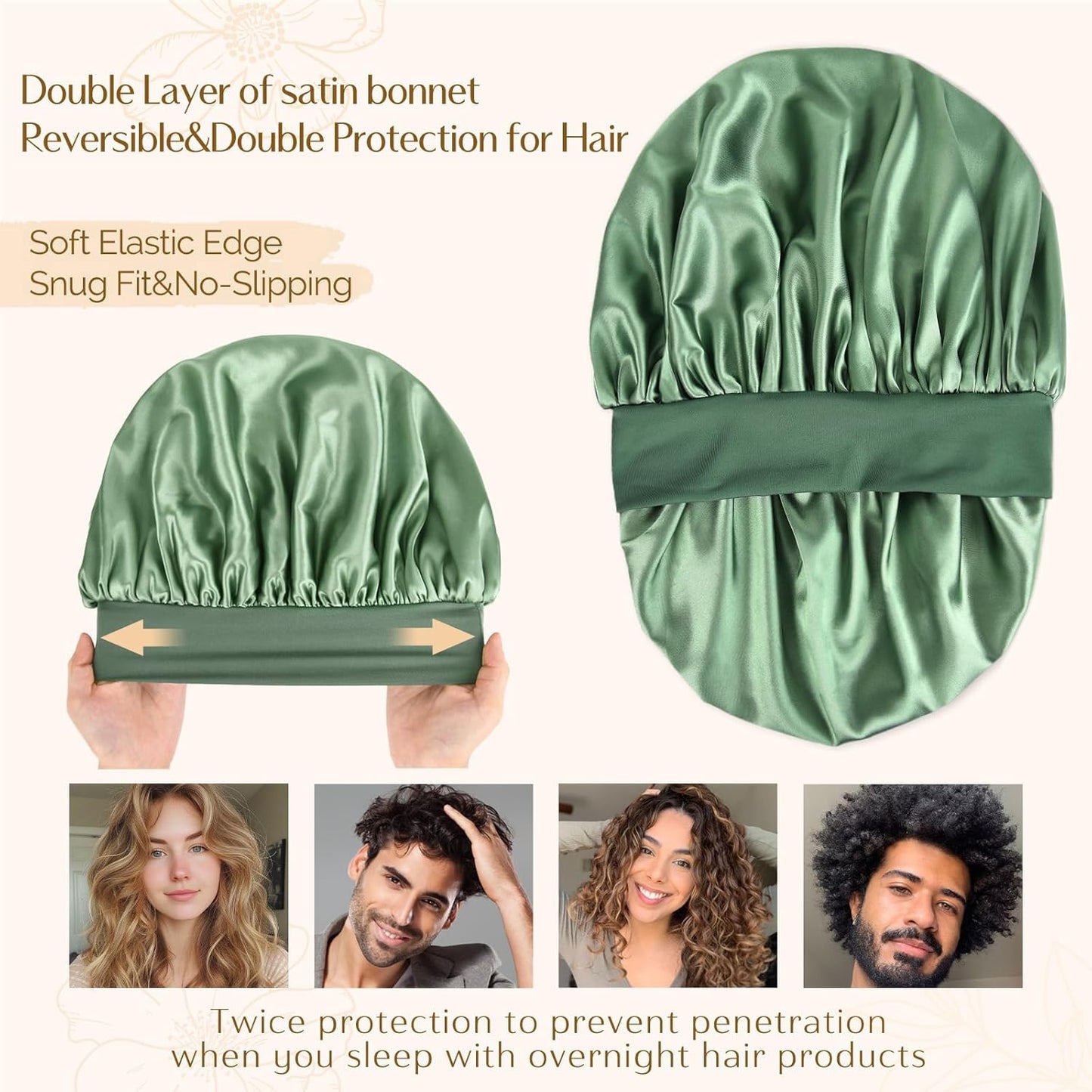 YANIBEST Gorro de seda para hombres y mujeres, gorro de satén de do...