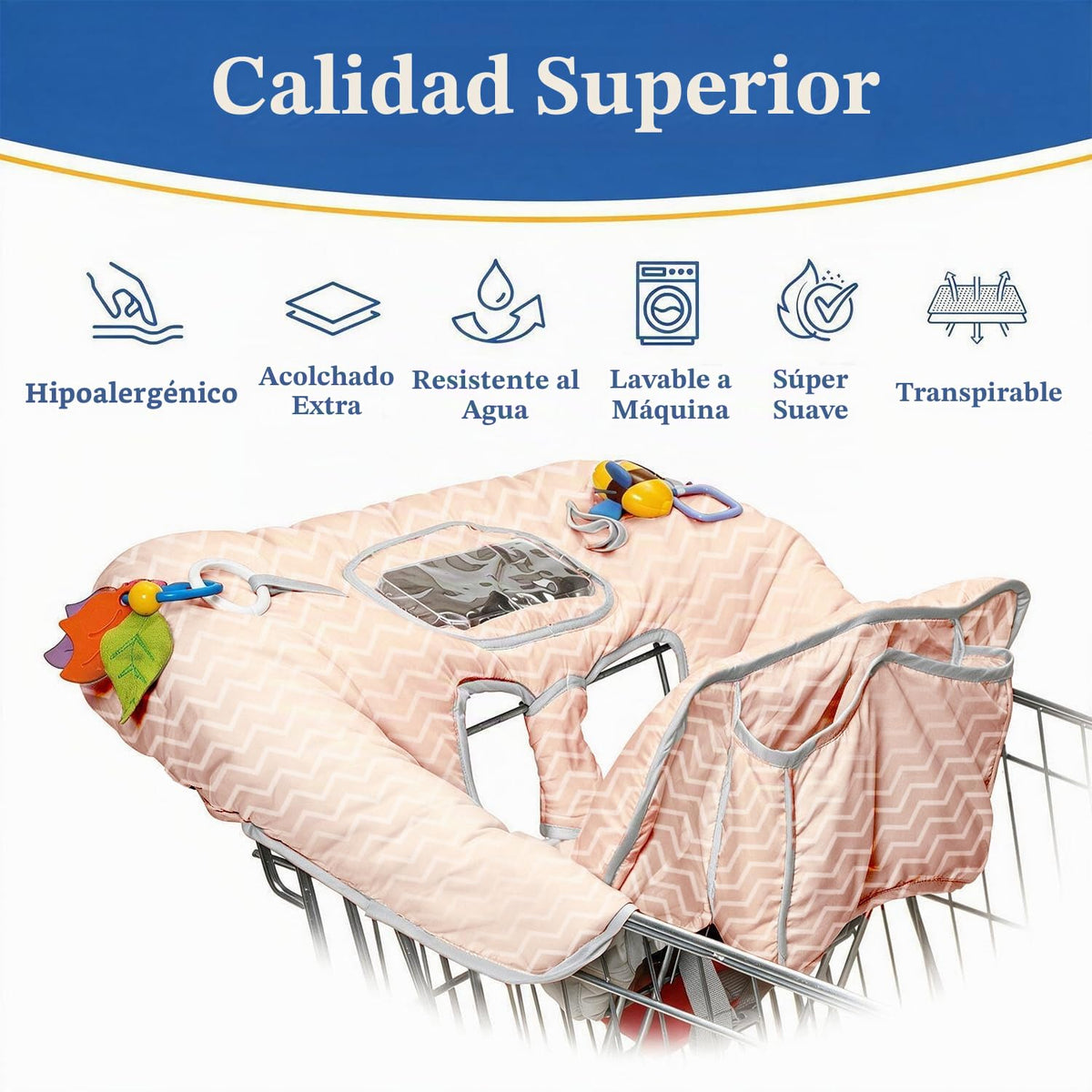 PILLANI Asiento de carrito de compras para bebé, funda de silla alt...