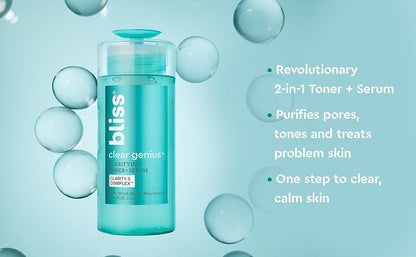Bliss Clear Genius Tónico + Suero Clarificante - 127 ml - Purifica los poros, tonifica, calma y aclara la piel - Ácido salicílico, Niacinamida y Hamamelis - Limpio, libre de parabenos - Vegano y sin