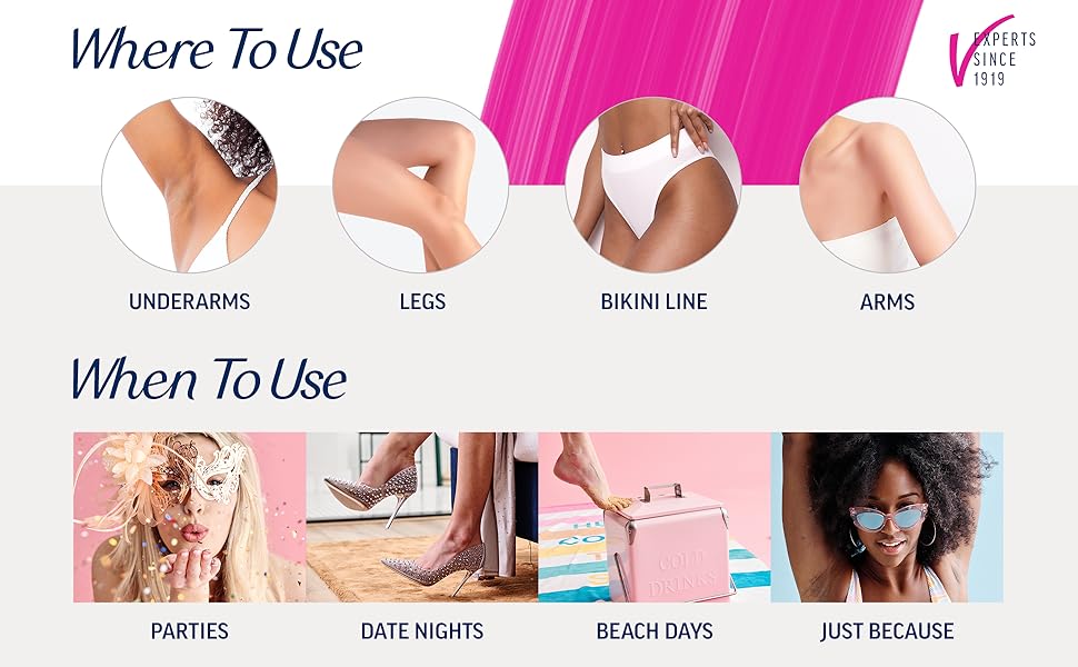VEET Tiras de cera de azúcar para depilación corporal de mujer, kit de depilación de bikini, púbico, dermatológicamente probado para áreas corporales e íntimas, 40 tiras de cera con manteca de karité