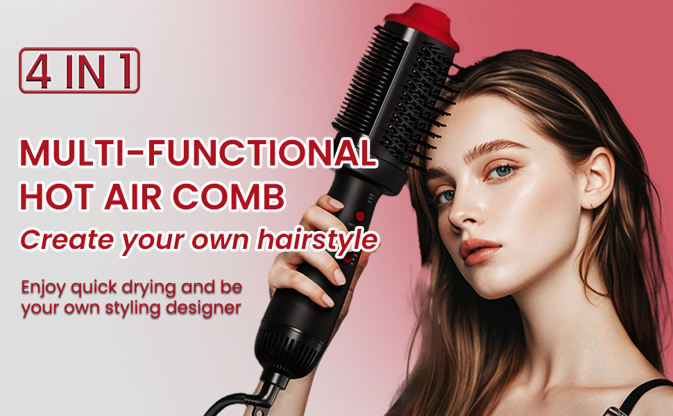 Peine con calefacción y cepillo secador 4 en 1, cepillo alisador de pelo, doble modo para secar, alisar, rizar y dar volumen a todo tipo de cabello, tecnología iónica de cerámica