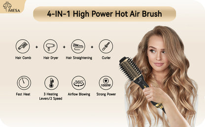Secador de pelo 4 en 1, cepillo secador de pelo, cepillo de aire caliente de 1000 W, secador de pelo voluminizador de un solo paso y estilizador, temperatura de 3 velocidades, moldeador de aire
