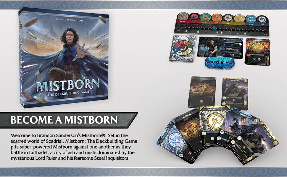 Juego de construcción de mazo de Mistborn de Brandon Sanderson - Forja alianzas en épicas batallas de combustión de metal - Juego de cartas cooperativo - Juego estratégico inmersivo - 1 a 4 jugadores