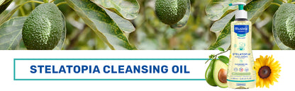 Mustela Stelatopia Aceite Limpiador para Piel con Tendencia al Eczema - Jabón para el Cuerpo del Bebé con Aceite Natural de Aguacate y Girasol - Esenciales de Cuidado de la Piel Familiar - Verificado