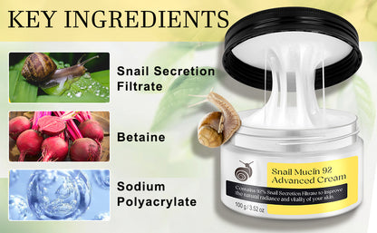 Snail Mucin - Crema de suero reparadora al 92 %, hidratante facial hidratante antiedad, reafirmante y reducción de arrugas, reparación diaria, crema facial de mucina de caracol para piel seca y sensible, todo tipo de piel, 3.53 oz/3.52 onzas