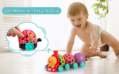 iPlay, iLearn Tren de juguete para bebés, autos suaves para niños de 6 a 12 meses, camión musical Push N Go, sonajero sensorial para niños pequeños, regalo de cumpleaños de bebés de 7, 8, 9, 10, 11,