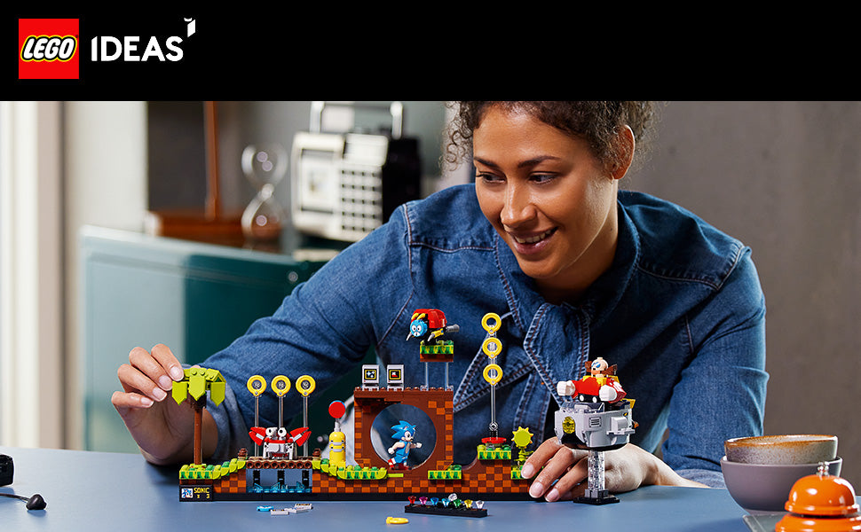 LEGO Ideas Sonic The Hedgehog - Juego coleccionable Green Hill Zone 21331, idea de regalo nostálgica de los años 90 para adultos con figura de Dr. Eggman y Eggmobile