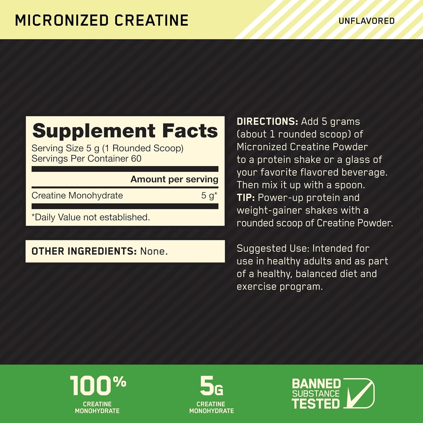 Optimum Nutrition Creatina Micronizada Monohidrato en Polvo, Sin Sa...