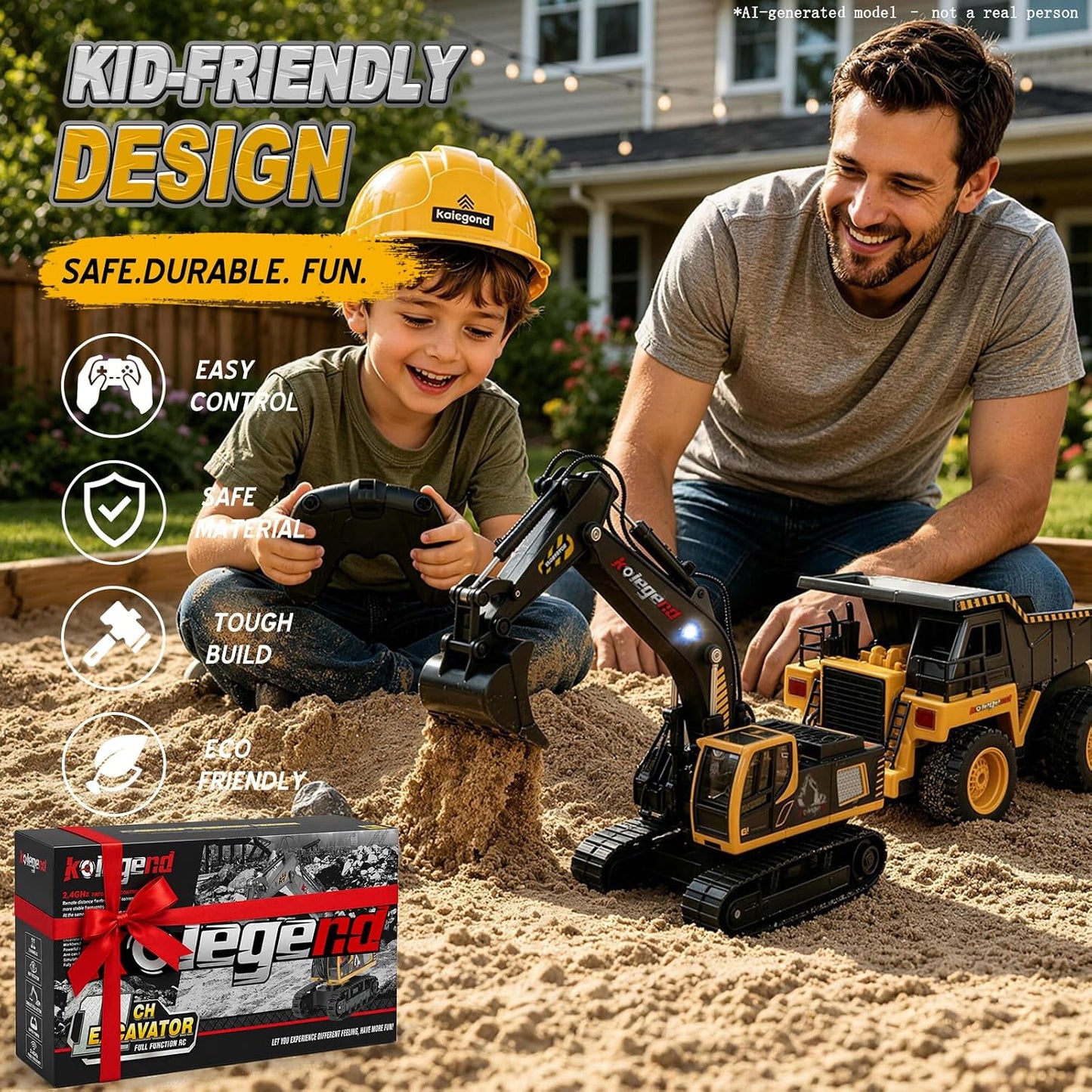 kolegend - Juguete de excavadora a control remoto de 16 pulgadas, v...