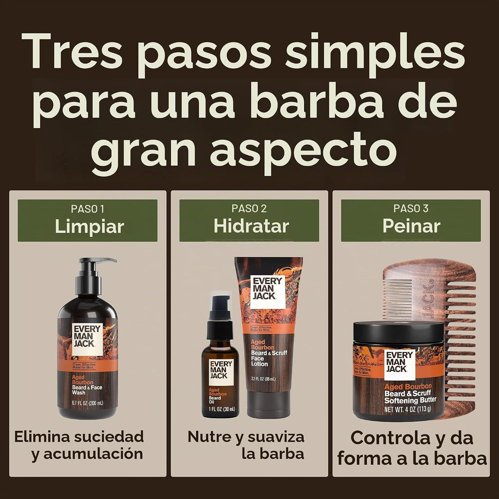 Every Man Jack Beard + Scruff Face Loción para hombres, Bourbon env...
