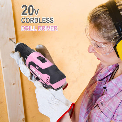 FASTPRO 232 piezas 20 V Rosa inalámbrico Taladro de iones de litio...