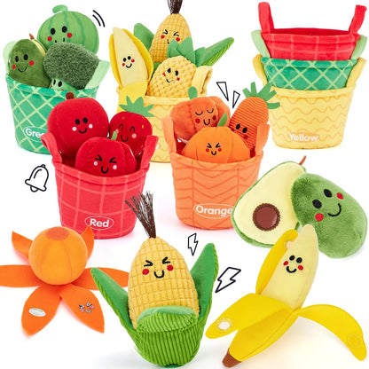 Hahaland Juguetes sensoriales para bebés - 16 piezas Mi primera fruta Verdura Clasificación de color de alimentos de juego crujiente, sonajero, juguetes para bebés 6-12 meses Juguetes Montessori para