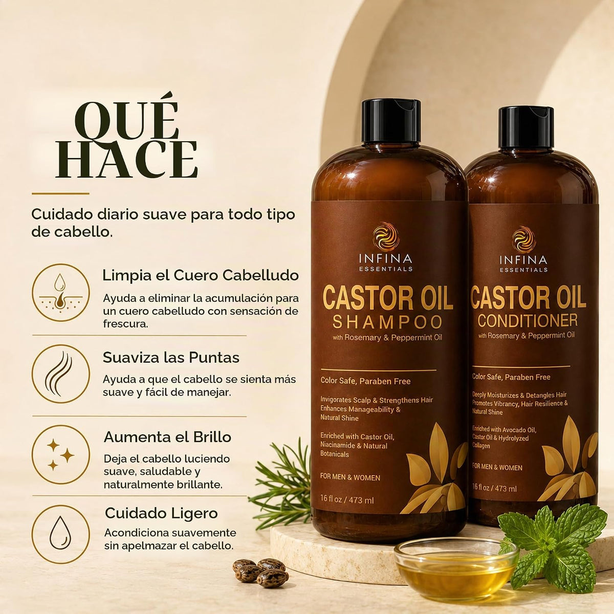 Juego de champú y acondicionador de aceite de ricino para el crecim...