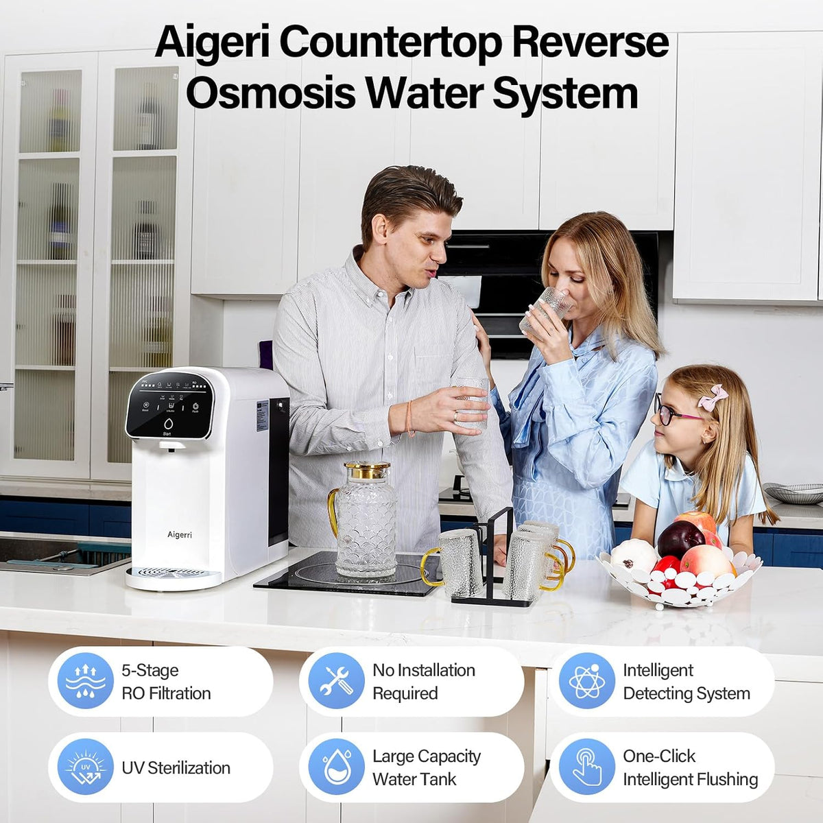 Aigerri Encimera de filtro de agua de ósmosis inversa UV, 5:1 puro...