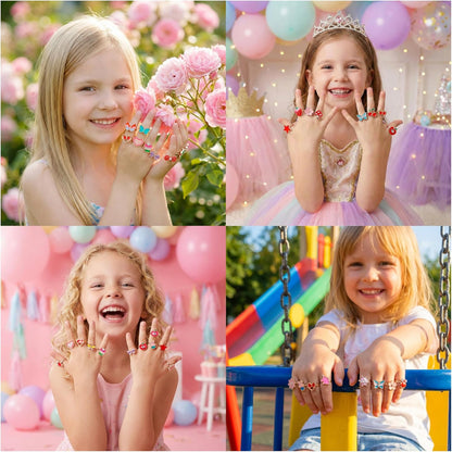 36 anillos de joyería de aleación para niña, ajustables, sin duplicación, anillos de juego para niños en caja, anillos de simulación y disfraces para niñas de 4 a 12 años, regalos de cumpleaños