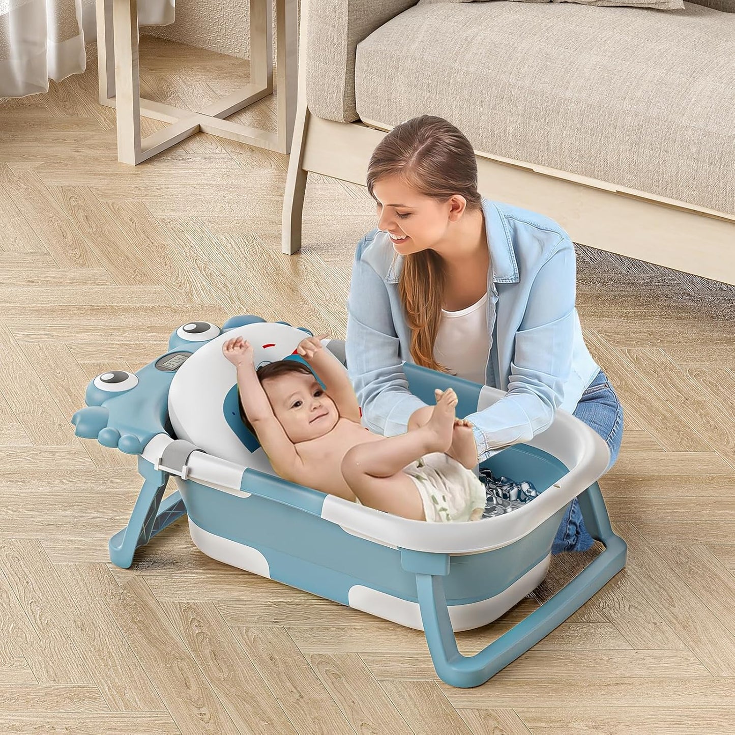 Bañera plegable para recién nacidos a niños pequeños con monitor de...