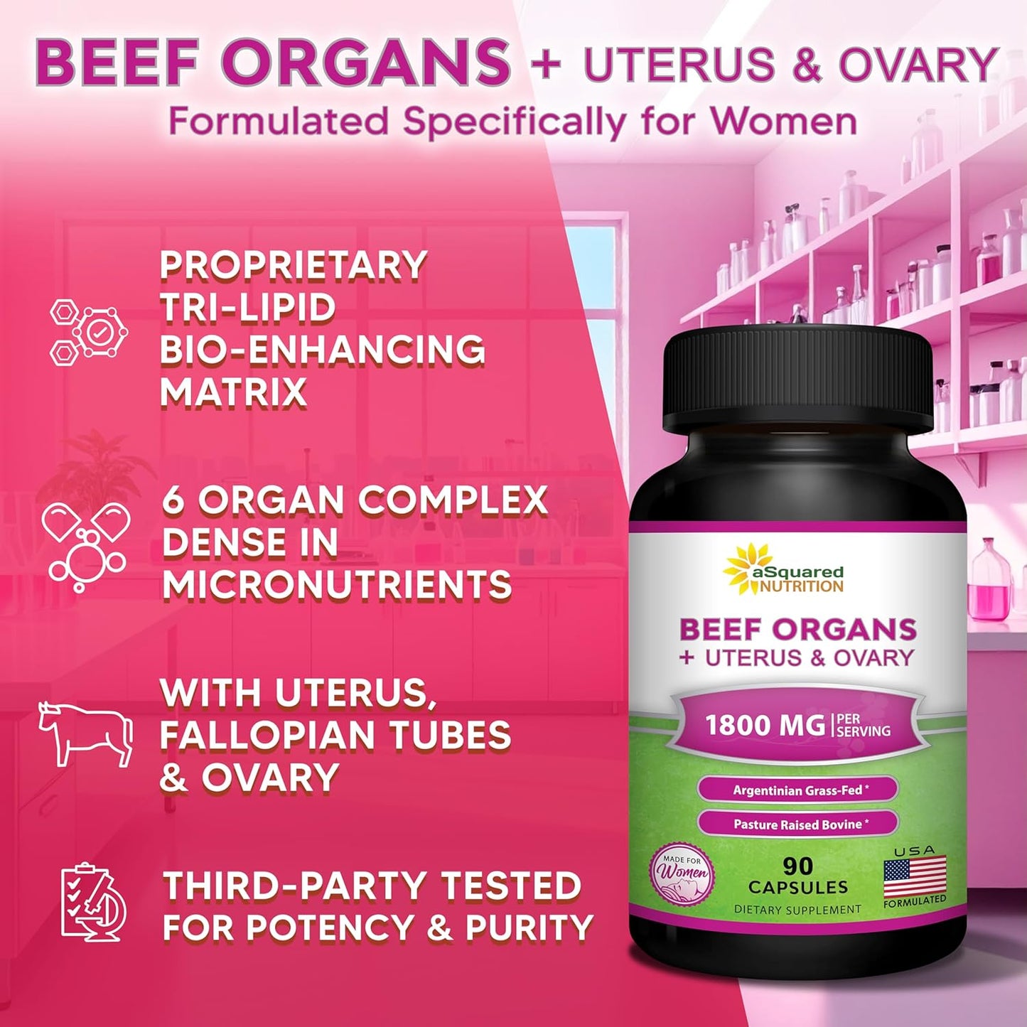 aSquared Nutrition Suplemento de órgano de carne de res para mujere...