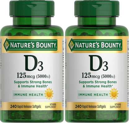Nature's Bounty Vitamina D3 5000 UI, cápsulas blandas de libera...