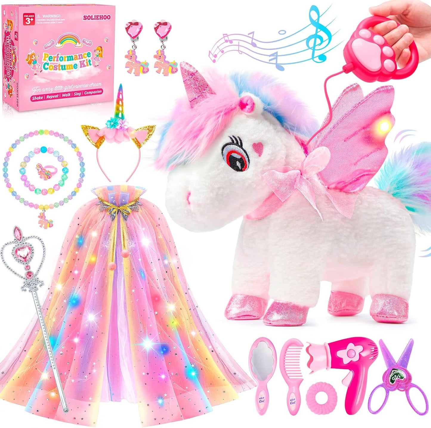 Juguetes de unicornio para niñas de 4 a 6 años, regalos de unicornio, unicornio interactivo que camina, habla, canta con capa de princesa iluminada, juguete de peluche de unicornio con