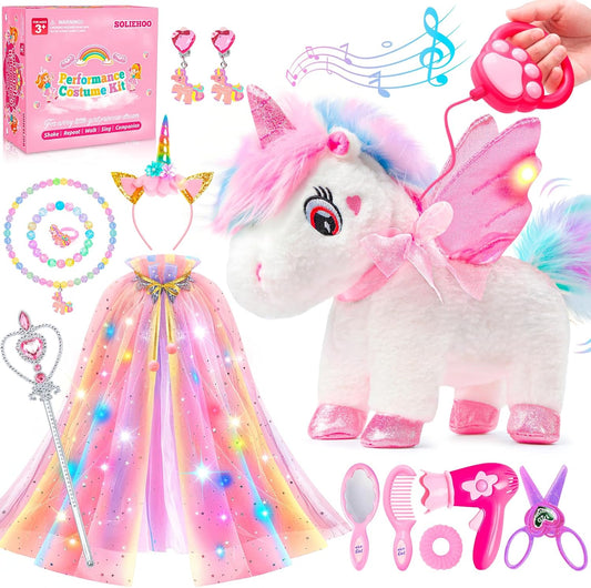Juguetes de unicornio para niñas de 4 a 6 años, regalos de unicornio, unicornio interactivo que camina, habla, canta con capa de princesa iluminada, juguete de peluche de unicornio con