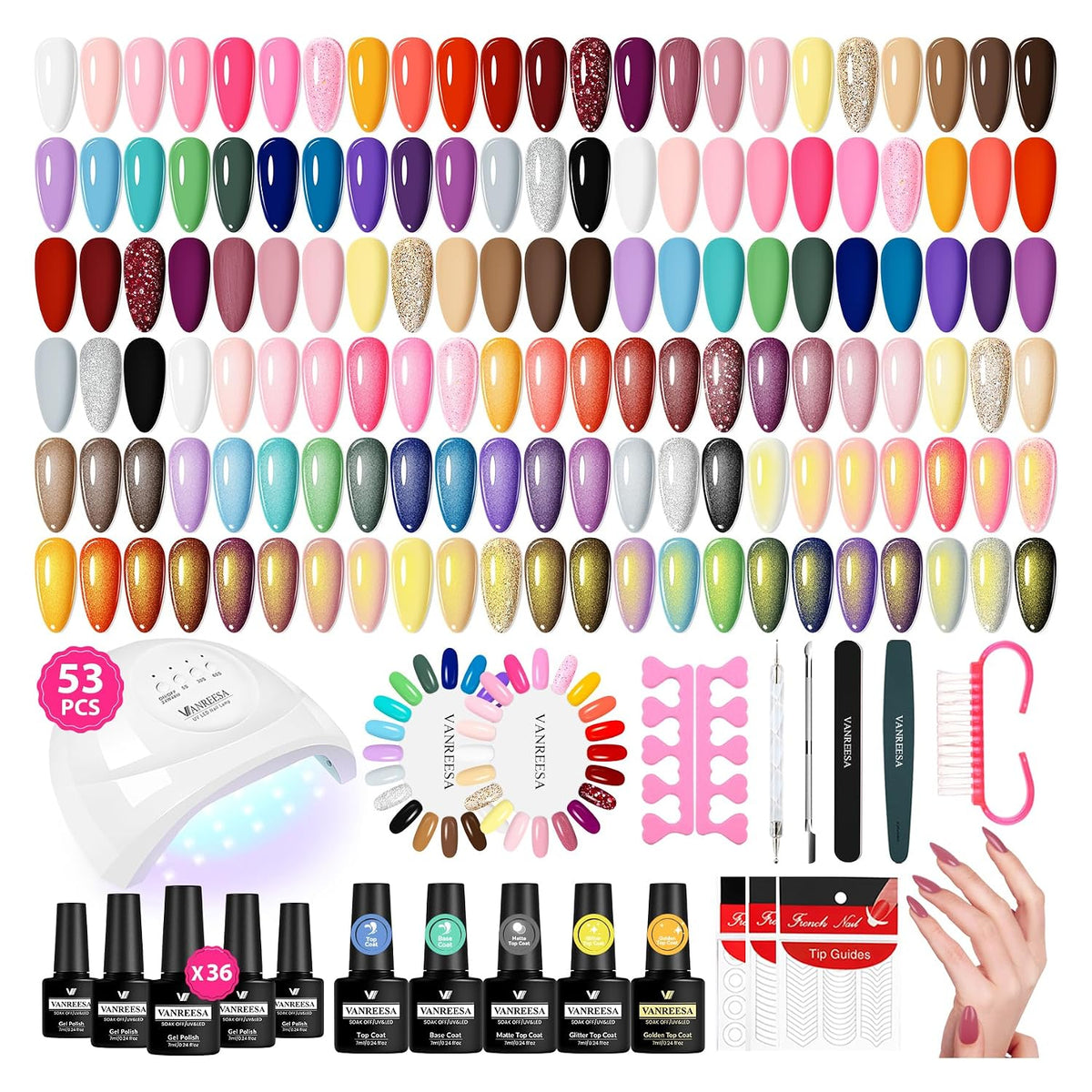 VANREESA Kit de 84 Piezas de Esmalte de Uñas en Gel con Luz UV y Pu...
