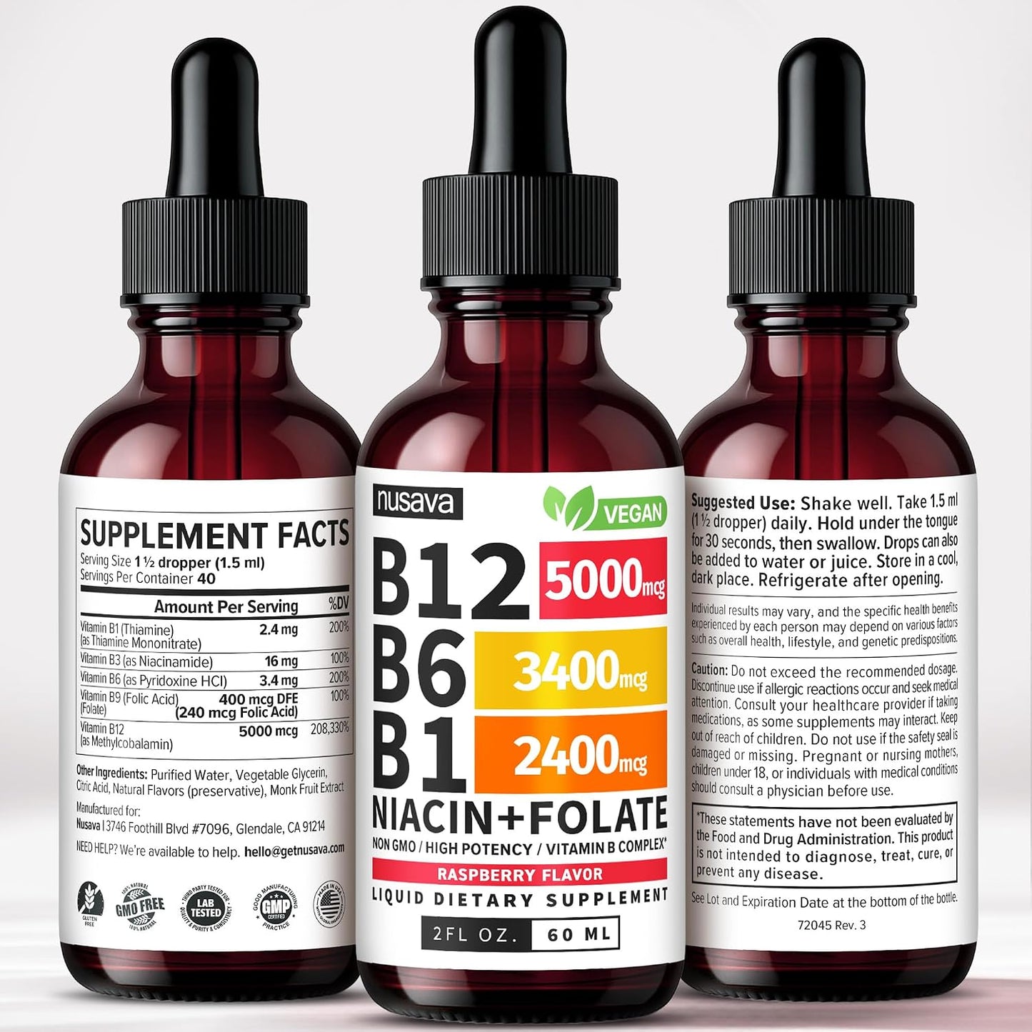 Paquete de 4 gotas líquidas de vitamina B12 y B6, complejo de vitam...