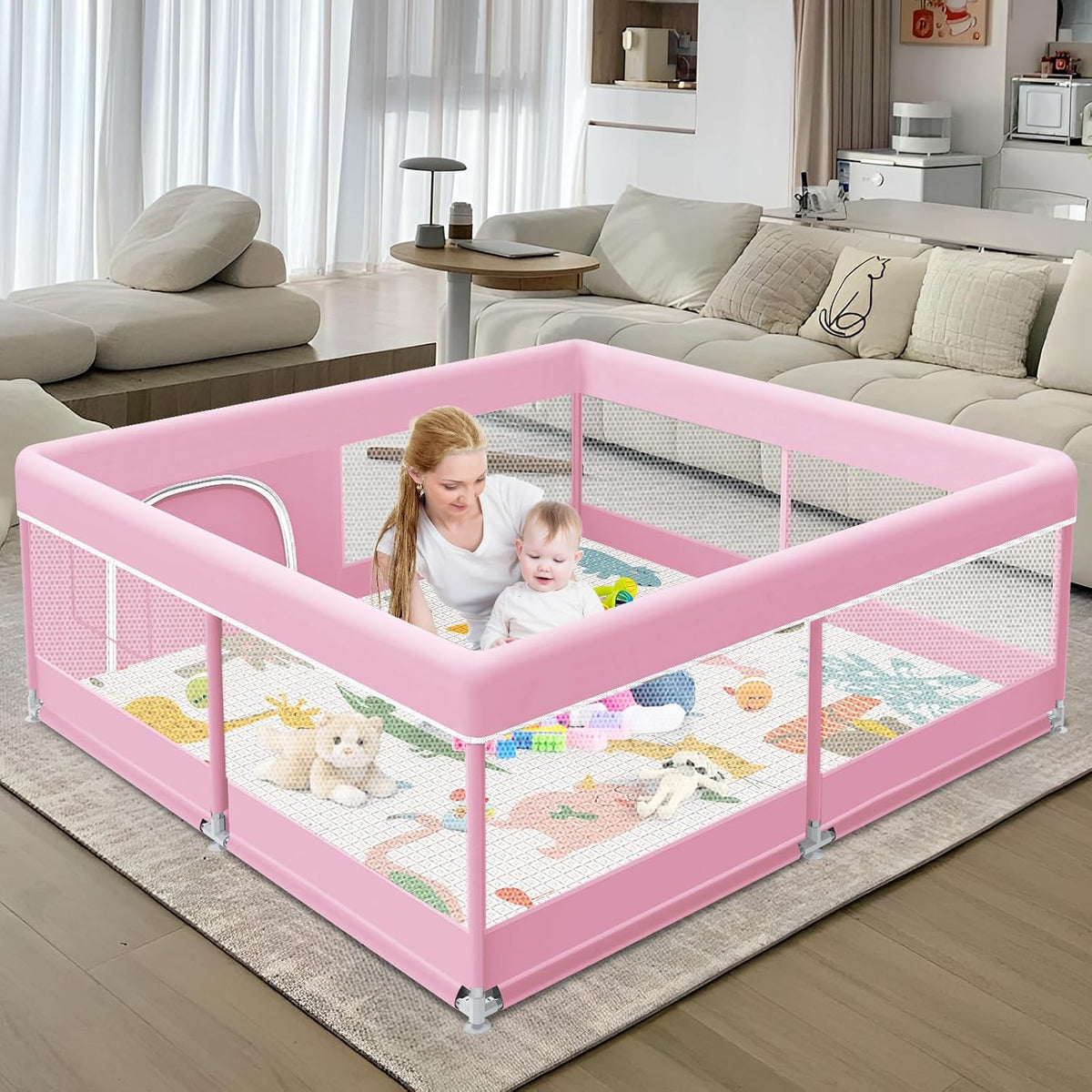 XVISHX Corralito para bebés con paspartú, 50 x 50 pulgadas, corrali...