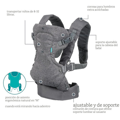 Infantino Flip - Portabebés 4 en 1 convertible, ajustable, ergonómi...