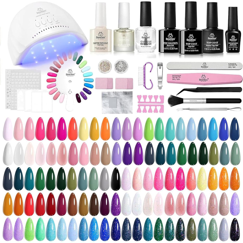 Beetles - Kit de esmalte de uñas de gel con luz UV, 80 unidades, 55...