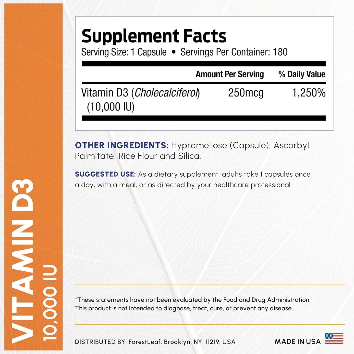 ForestLeaf Vitamina D3 10,000 UI | VIT D - VIT D3 Vitamina D Suplem...